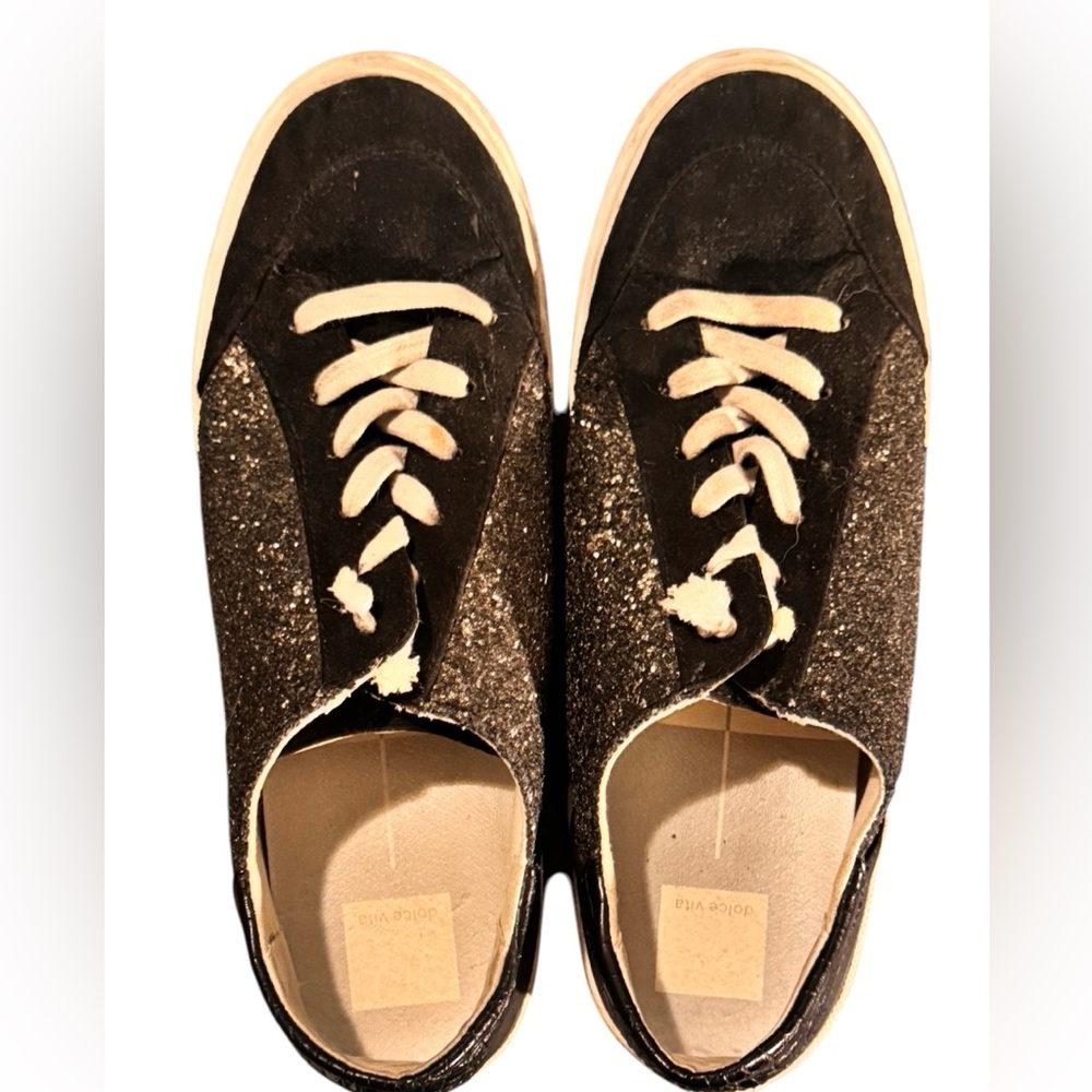 Dolce Vita Womens Sz 8.5M EU 39 Zole Sneakers Black Suede Glitter Slip On
